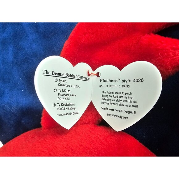 Ty Retired Beanie Baby Pinchers Style 4026 Tags 6-19-93 P.V.C Pellets 9 Inches - Picture 6 of 8
